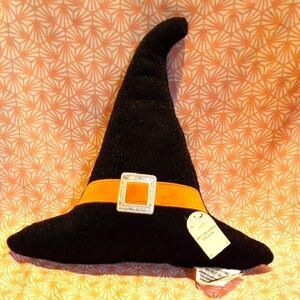 Black Witch Hat Pillow with Orange Band NWT
